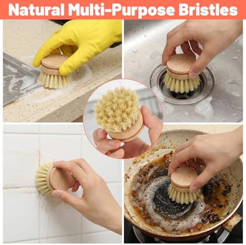 12 Pcs Bamboo Dish Brush Replacement Heads, Small Wooden Dish Brushes - Image 7