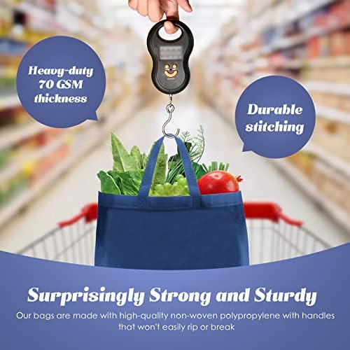 Reginary 50 Pieces Reusable Totes Bag Bulk Shopping Bags Non Woven Grocery handbag with Handles Foldable for Boutiques(Navy Blue) - Image 6
