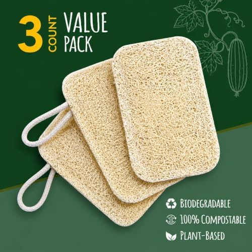 Natural Loofah Dish Sponge 3-Pack Natural Biodegradable Sponges for Kitchen - Image 5