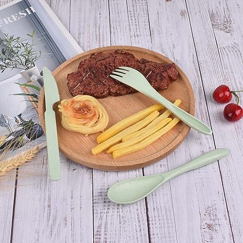 Zoyiancy 21Pcs Wheat Straw Cutlery Set, Light Green Reusable Utensils - Image 7
