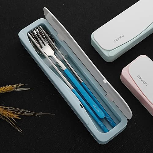 DEVICO Travel Utensils with Case, 4Pcs Portable Silverware Set for Work, 18/8 Stainless Steel Reusable Cutlery, Korean Spoon and Chopsticks Fork for Camping, School, Lunch Box Accessories (Blue) - Image 6