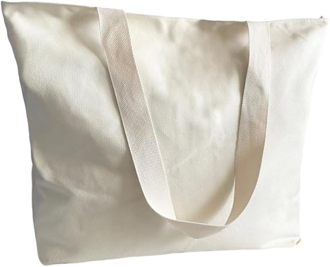 16OZ Cotton Canvas Zipper Closure Lined Grocery Shopping Beach Casual Multi Purpose Tote X-Large