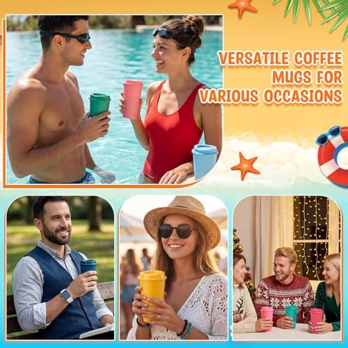 Honeydak 66 Pack 16 oz Reusable Coffee Cups with Lids Water Bottle Iced Coffee Travel Mug Portable Plastic Tea Tumblers Bulk for Hot and Cold Drinks Birthdays Party (Solid Color,Classic) - Image 6