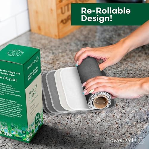 Reusable Paper Towels (24 Pack) - 100% Cotton Hand Towels for Kitchen - Zero Waste Cleaning Cloths - Washable Paper Towels - Reusable Napkins Paper Towel Alternative - Eco Friendly Gifts - Image 6