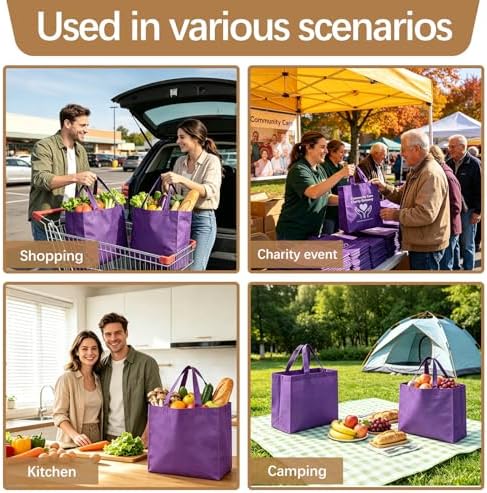 Reusable Grocery Bags 12.6 * 6.3 * 11.8 in - Non Woven Totes Bag with Reinforced Handles, Shopping Bags Bulk - Image 7
