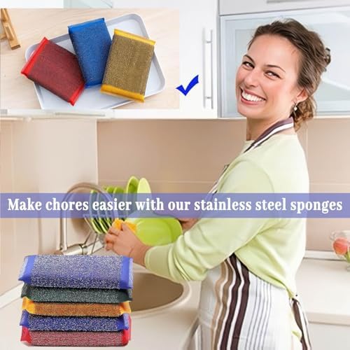 Steel Wool Scrubber Kitchen Sponges - 6 Pack Kitchen Dish Sponges Scrubbers, Non-Scratch Microfiber sponges for Cleaning, Pots and Pans Scrub Sponge - Image 6
