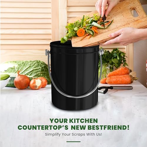 Utopia Kitchen Countertop Compost Bin 1 Gallon, Stainless Steel, Black - Image 6