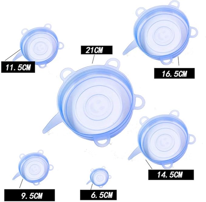 Flexible Silicone Stretch Lids Round Reusable Food Covers For Bowl Cup Dish Silicone Food Wrap Food Grade 6pcs (Clear)