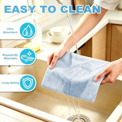 Puomue 55 Pack Microfiber Cleaning Cloth Roll, Tear Away Reusable Towels, 11" x 9", Ultra Absorbent & Lint Free Microfiber Cloth for Cleaning Cars, Kitchen, Window, and Shop (Light Blue, 9"x11"-55PK) - Image 6