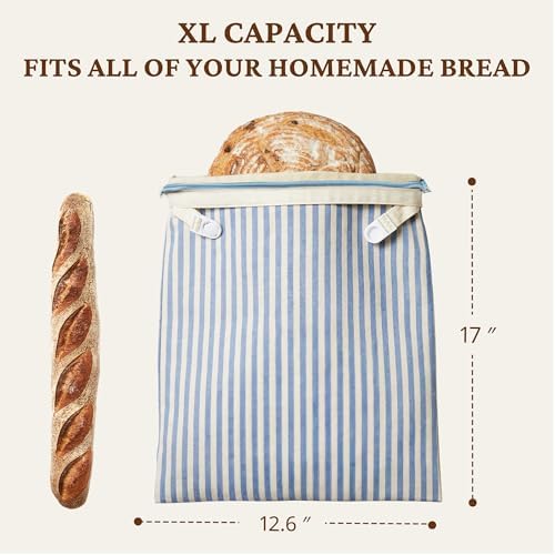 BRONYPRO Reusable Beeswax and Cotton Bread Bags with Zipper, 2-Pack Waxed Bread Bags for Homemade Bread & Sourdough, Sustainable Sourdough Loaf Storage to Lock in Freshness, Large 17x12.6in, Blue - Image 6