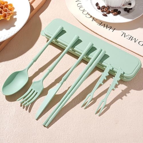 Reusable Travel Utensils with Case, Wheat Straw Fork Spoon Knife Chopsticks - Image 7