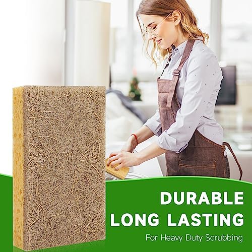 10 Pack Biodegradable Natural Sponges Kitchen - Compostable Cellulose and Coconut Walnut Scrubber Sponge - Eco Friendly Sponges for Dishes - Image 6