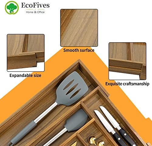 Luxury Acacia Kitchen Drawer Organizer - Silverware Organizer - Utensil Holder and Cutlery Tray with Grooved Drawer Dividers for Flatware and Kitchen Utensils (8 Slot), 17*12.4*2 inch - Image 6