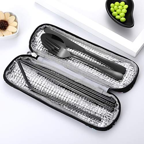Travel Utensils,Reusable Silverware Set To Go Portable Cutlery Set with a Waterproof Carrying Case for Lunch Boxes Workplace Camping Picnic (Black) - Image 7