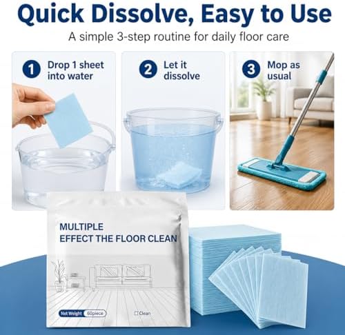 Floor Cleaning Tablets, 100 PCS Concentrated Dissolvable Multi-Effect Floor Cleaner Sheets, Portable Mopping Solution for Tile, Hardwood, Laminate & Marble Multi-Surface Cleaning (Blue) - Image 7