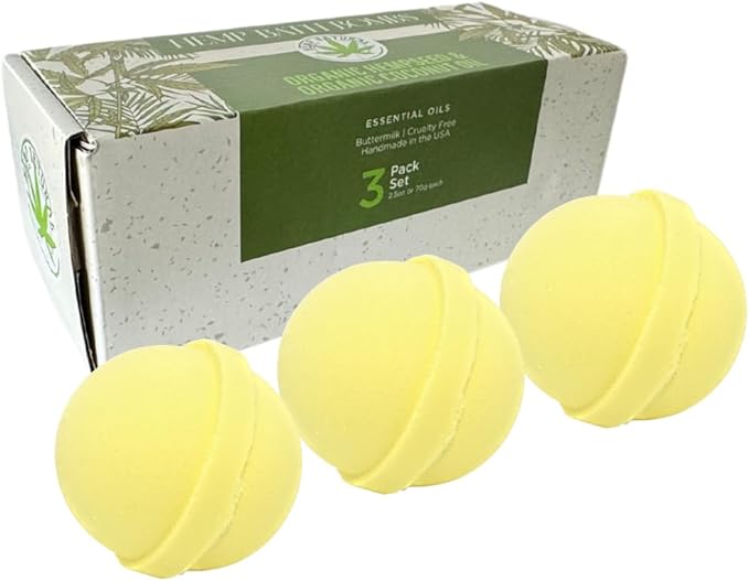 Organic Bath Bombs with Essential Oils, 3 Pack, Handmade in USA (Energize - Lemongrass, Rosemary)