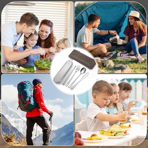 Travel cutlery set, 18/8 stainless steel cutlery, Reusable utensils set with case, Portable Silverware Lunch Box for Camping and Office (Stainless Steel) - Image 7