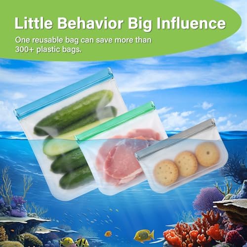 6Pack Gallon Freezer Bags, 11" x 10.6" Reusable Silicone Food Storage Bags - Leakproof, Lock Bags for Microwave, Dishwashe, Airtight Storage Bags for Lunch Container Organization - Image 7