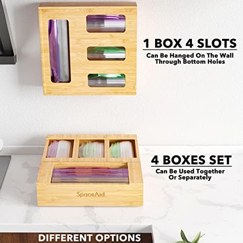 SpaceAid Bag Storage Organizer for Kitchen Drawer, Bamboo Organizer, Compatible with Gallon, Quart, Sandwich and Snack Variety Size Bag (1 Box 4 Slots) - Image 6