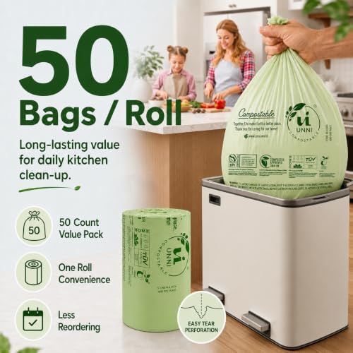 UNNI Compostable Bags, 13 Gallon, 200 Count, 49.2 L, Extra Thick 0.9 Mil - Image 7