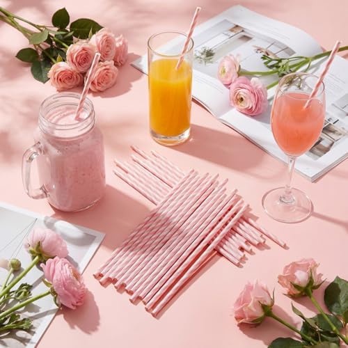 Honeydak 50 Pcs Reusable Plastic Straws Bulk,Pink and White Striped - Image 6