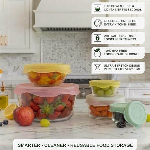 Silicone Stretch Lids 6 PCS – Airtight Reusable Food Covers for Bowls & Containers, Multi Size Flexible Silicone Lids, Leak Proof, BPA Free, Microwave Dishwasher & Freezer Safe - Image 6