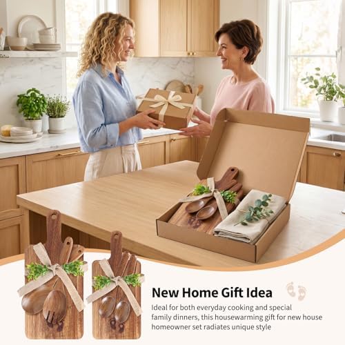 Housewarming Gift Set New Home Gifts for Friends Acacia Wooden Kitchen Charcuterie Boards with Salad Spoons and Spatulas—Floral Design for New Home Kitchen Decor - Image 6