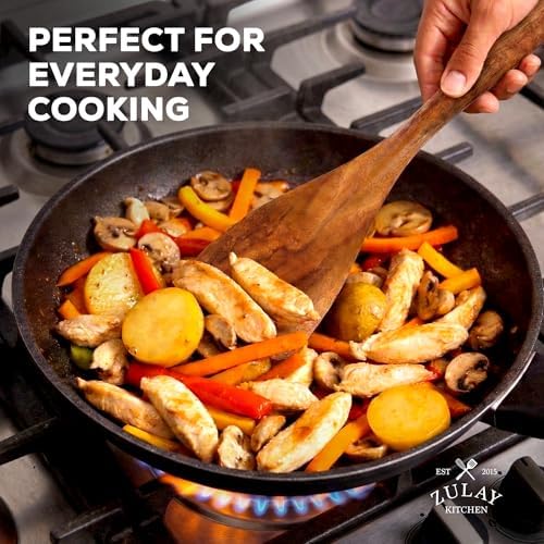Zulay Kitchen 9-Piece Teak Wood Cooking Utensil Set – Non-Toxic & Non-Stick Safe Wooden Spoons & Kitchen Tools with Comfortable Grip, Smooth Finish Natural Teak – Perfect Kitchen Gift Set - Image 6