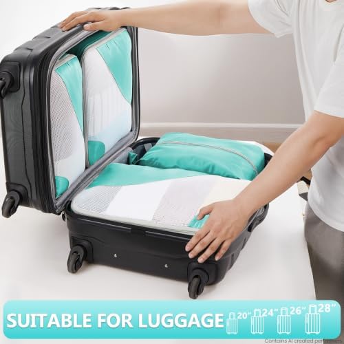 OlarHike Packing Cubes for Travel,Gifts for Women Mom,Anti-Tearing Suitcase Organizer for Luggage with Shoe & Hanging Toiletry Bag,Vacation Essentials & Accessories for Cruise Ship,8 Set,Turquoise - Image 6