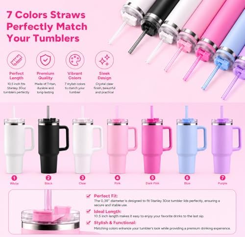 Replacement Straws Compatible with 30 oz Stanley Quencher Tumbler, 10.5 Inch Reusable Straws, Drinking Cup Accessories,Purple - 6 Pack - Image 7