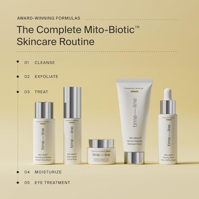 Timeline Mito-Biotic™ Skincare Routine Starter Kit in Travel Case with Gentle Cleanser 50 ml, Resurfacing Exfoliator 30ml & Barrier Cream 15 ml for All Skin Types