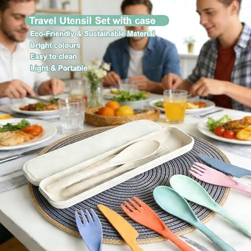 2Pack Wheat Straw Utensil Set, BPA Free Reusable Fork Spoon Knife with Case - Image 7
