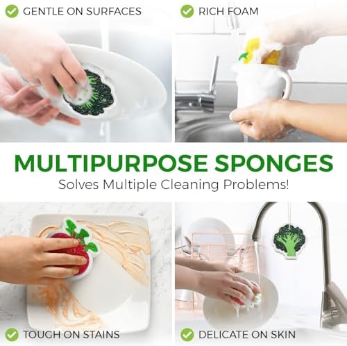 AIRNEX Biodegradable Cellulose Compressed Sponges Bulk - Vegetable Shaped Kitchen Pack of 8 - Eco Friendly, Odor Free, Natural, Pop Up Compostable Scrubbers for Washing Dishes - Image 6