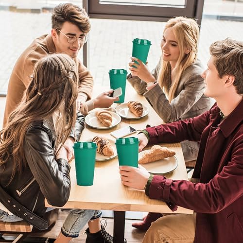 20 Pack Reusable Coffee Cups with Lids 16 oz Plastic Tumblers Travel Mug Iced Coffee Cup for Adults and Women Hot and Cold Drinks, Microwaveable(Greens) - Image 6