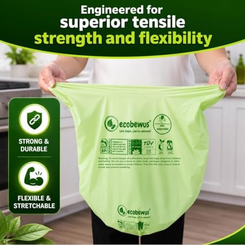 1.6 Gallon Certified Compostable Food Scrap Bags, Handle Tie (120 Bags), Small Kitchen Compostable Trash Bags, BPI Certified, TÜV OK Compost HOME Certified, Meets ASTM D6400 (120 ct.) - Image 6