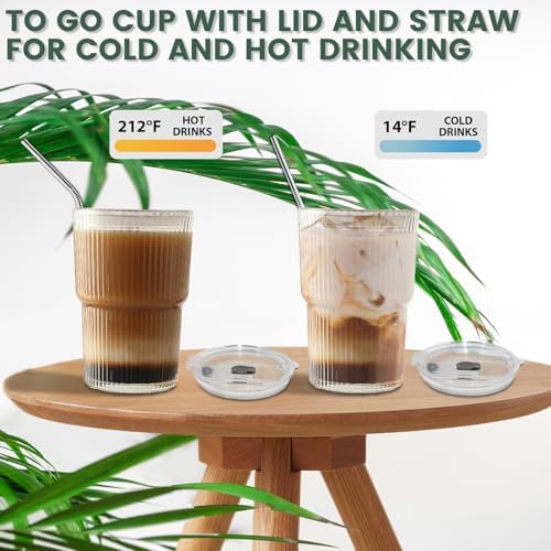 HIGIINC Iced Coffee Cups With Lids and Straws 4 Pcs, 16 OZ Unbreakable Glasses Drinking Set,Clear Plastic Cups Reusable Iced Coffee Tumbler with Lid and Straw, To Go Coffee Cups Dishwasher Safe - Image 6