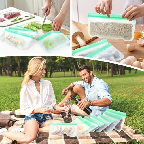 12 Pack Reusable Snack Bags, Silicone Snack Bags Reusable Storage, Leakproof Snack Storage Bags Containers for Travel Picnic, Work, Home Use - Image 6