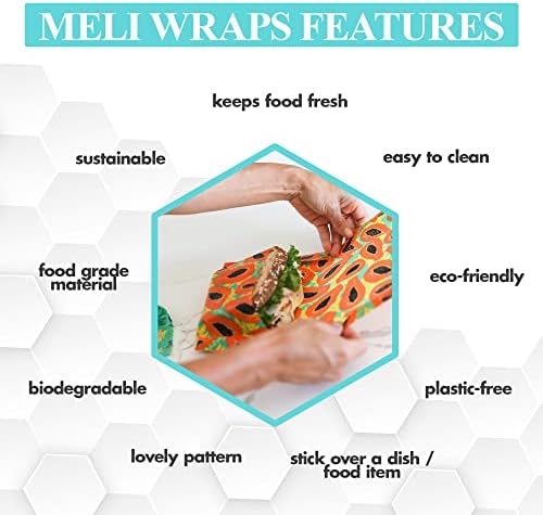 Meli Wraps - 3-Pack Beeswax Wraps, Eco Friendly Food Storage, Small, Medium and Large Food Wrap, Tropical Papaya - Image 6