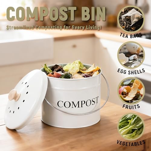 Compost Bin - 1 Gallon Countertop Composter with Lid, Charcoal Filters, Rust Proof Indoor Food Waste Bin - Image 6