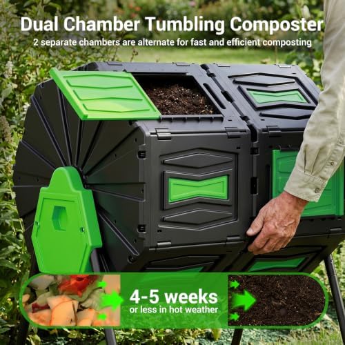 Compost Tumbler, Easy Assemble & Efficient Outdoor Compost Bin, 45 Gallon/170 Liter Large Dual Chamber Rotating Composter for Garden, Kitchen, and Yard Waste, Green Door - Image 6