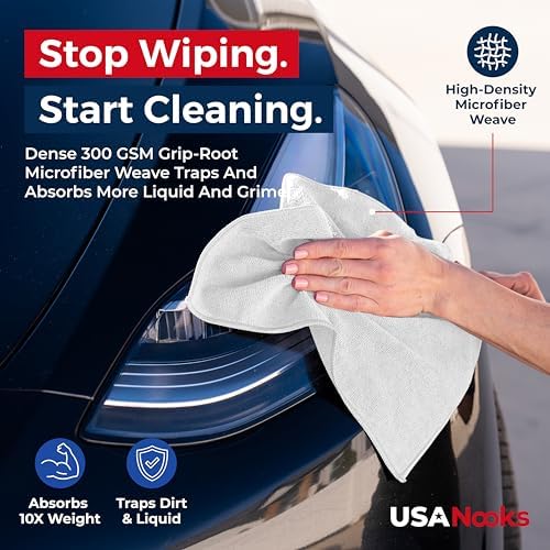 USANOOKS Microfiber Cleaning Cloth - White - 8Pcs (12.5x12.5 inch) High Performance - 1200 Washes, Ultra Absorbent Car Towel Traps Grime & Liquid for Streak-Free Mirror Shine - Car Washing Cloth - Image 6