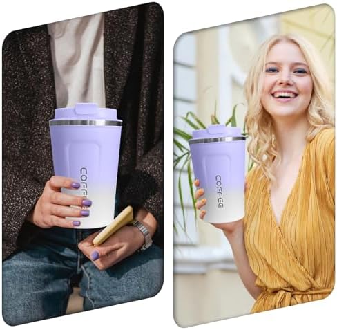 SPLMIFA Travel Coffee Mugs Leak-Proof, Reusable Coffee Cup with Lids, Stainless Steel Vacuum Insulated Coffee Tumblers, Thermal Insulation Cup for Men & Women Hot & Cold Drinks(2nd-Purple White, 17OZ) - Image 6