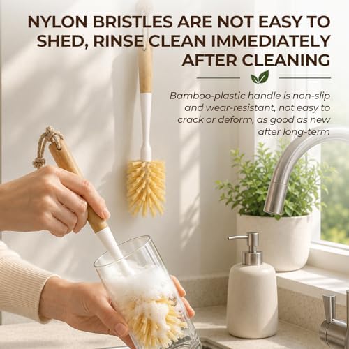 2 Pack 11.4 Inch Bamboo Bottle Brush with Odorless Nylon Bristle - Image 7