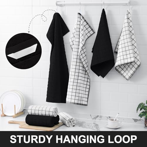 Homaxy Large Premium Cotton Kitchen Towels 16"x 28", 12 Pack, Black - Image 6
