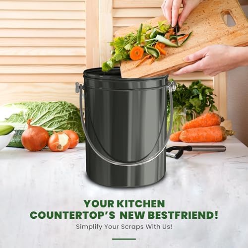 Utopia Kitchen Countertop Compost Bin 1.3 Gallon, Stainless Steel, Grey - Image 6