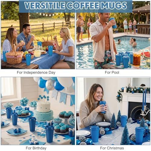 Honeydak 66 Pack 16 oz Reusable Coffee Cups with Lids Water Bottle Iced Coffee Travel Mug Portable Plastic Tea Tumblers Bulk for Hot and Cold Drinks Birthdays Party (Dark Blue,Classic) - Image 6
