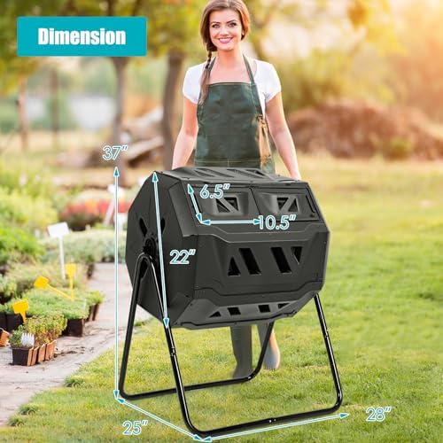 Goplus Compost Tumbler, 43 Gallon Rotating Compost Bin Barrel, Dual Chamber Tumbling Composter with Sliding Door, Gloves, Aeration System for Outdoor, Garden, Yard - Image 6
