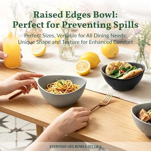 Homienly Wheat Straw Bowls 26 OZ Serving Bowls Oval Serving Dishes for Salad, Dinner, Cereal, Snack, Prep, Dessert Bowls Set Unbreakable Camping Bowls Microwave & Dishwasher Safe (6 PCS Grey Stone) - Image 7