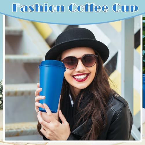 FillTouch 24 Pcs 16 oz Reusable Coffee Cups with Lids, Bright Colors - Image 6