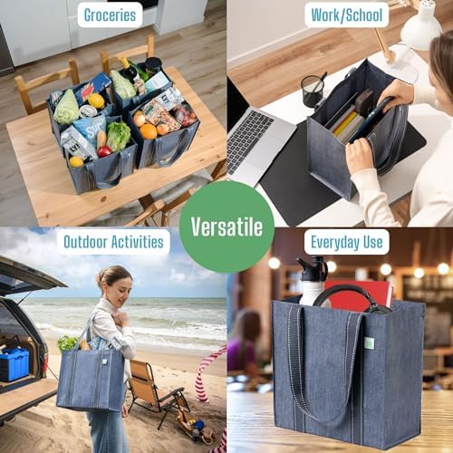 VENO 2/4 Pack Compact Reusable Grocery Shopping Bags with Hard Bottom - Image 6